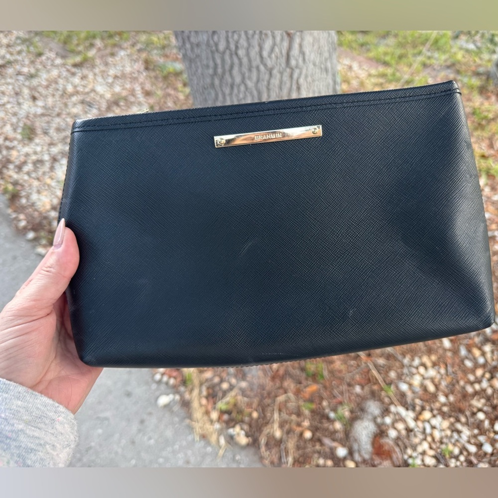 Solid black Brahmin clutch bag